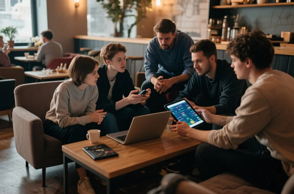 一群人围坐在一起，理性讨论电竞比赛策略